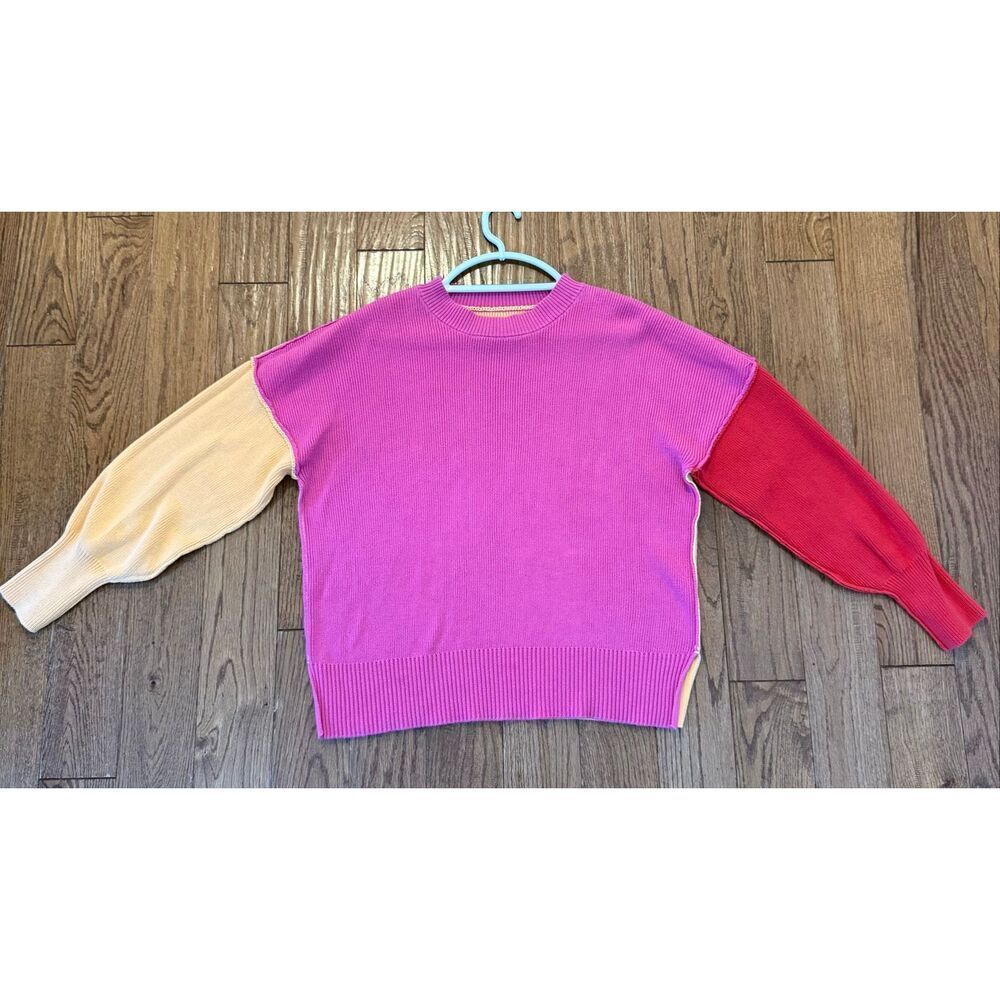 Amazon Colorblock Crewneck Sweater in Hot Pink, Red, Peach - Picture 4 of 6
